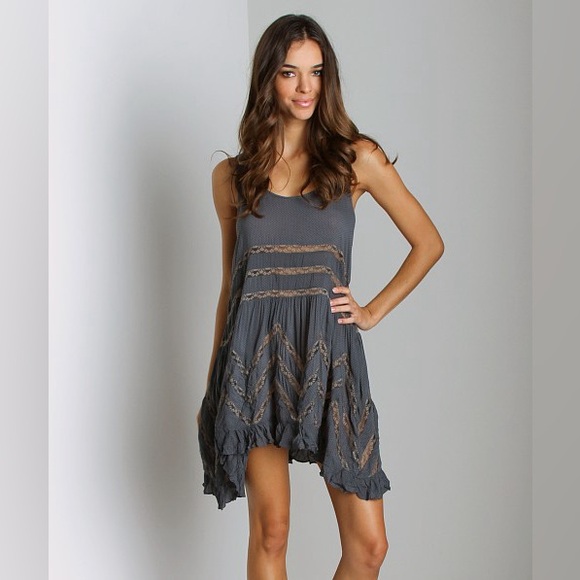 RARE ASO Violet Harmon Free People Voile Lace Polka Dot Trapeze Tank Top Dress - Picture 4 of 13